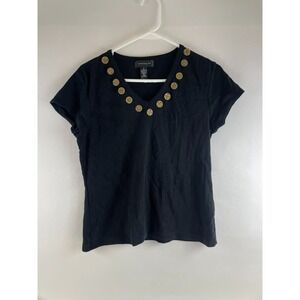Industry 212 T-Shirt Women's Size XL Black Metal Detail V-neck Short Sleeve